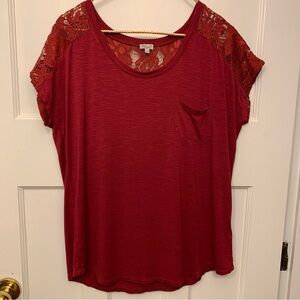 ⭐️ Kismet Large Red Lace and Rayon Accent Blouse